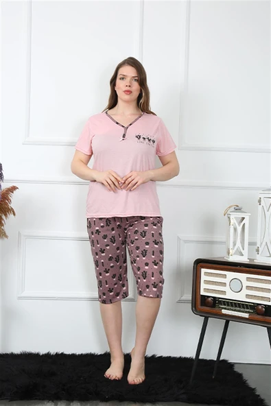 Kadın Büyük Beden Viscon  Kapri Pijama Takım 202202