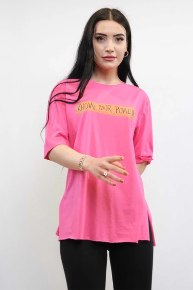 Bisiklet Yaka Oversize Tshirt Pembe