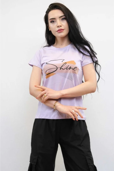 Shine Baskılı Tshirt Lila