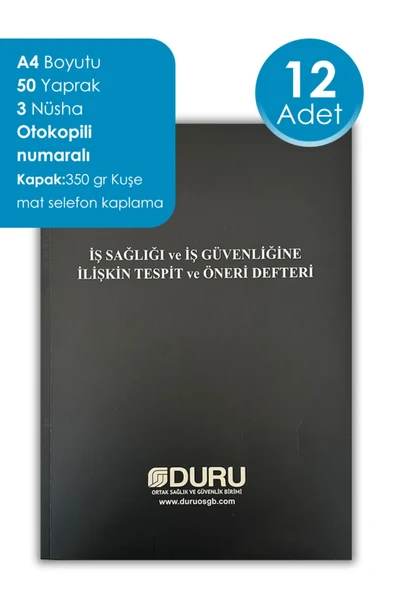 DURU OSGB İş Sağlığı ve Güvenliği Defteri Otokopili - 12 Adet