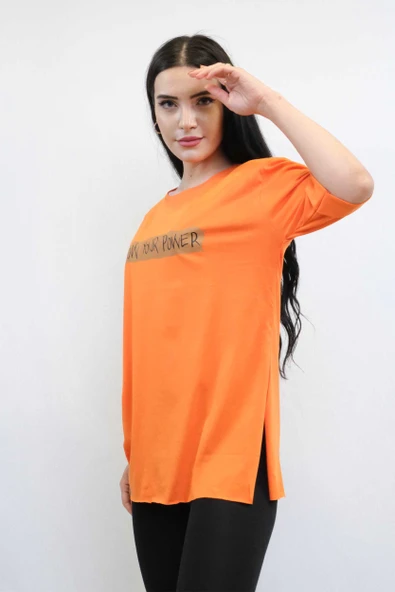 Bisiklet Yaka Oversize Tshirt Turuncu