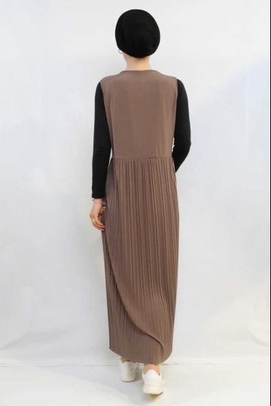 Taş işlemeli Piliseli Yelek Vizon MC727 - Resim 2