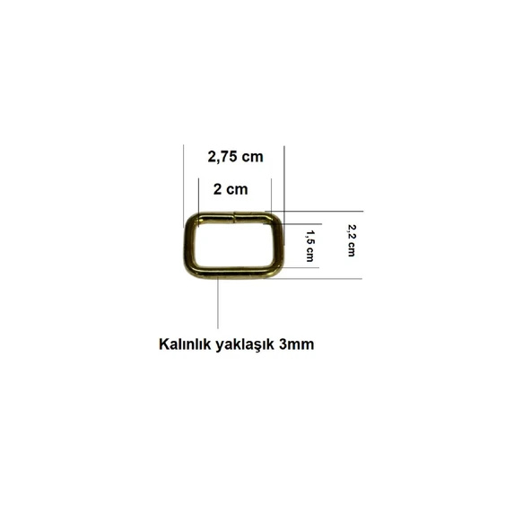 2 cm Kare Metal Halka, Çanta Sapı İçin Kare Halka 5 Adet - 3