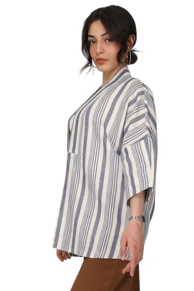 LeMontPiel Çizgili Kimono Ceket %100 Pamuk - 6
