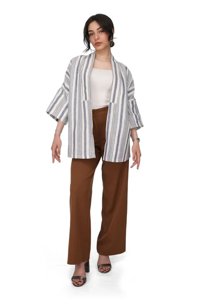 LeMontPiel Çizgili Kimono Ceket %100 Pamuk
