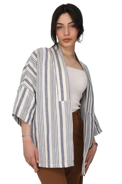 LeMontPiel Çizgili Kimono Ceket %100 Pamuk - 5