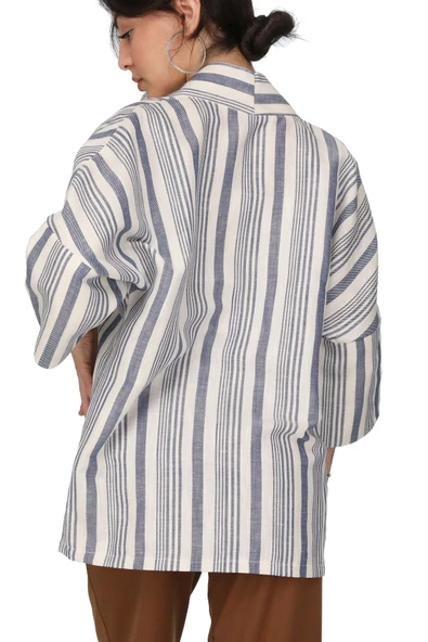 LeMontPiel Çizgili Kimono Ceket %100 Pamuk - 7