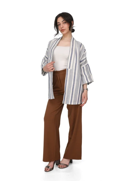 LeMontPiel Çizgili Kimono Ceket %100 Pamuk - 2