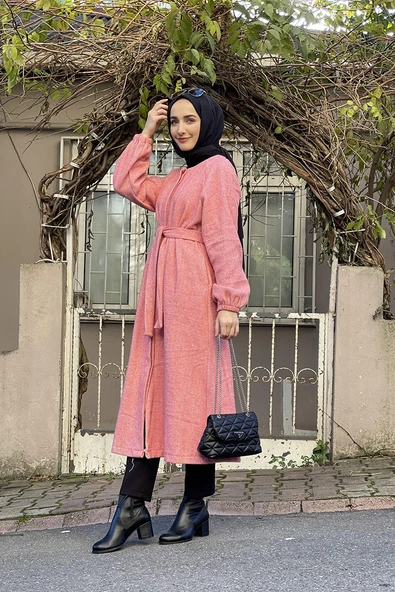 Düğmeli Kaşe Kap Somon - Resim 4