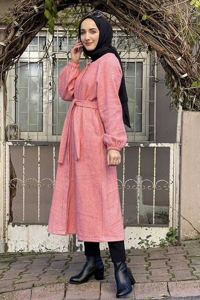 Düğmeli Kaşe Kap Somon - Resim 2