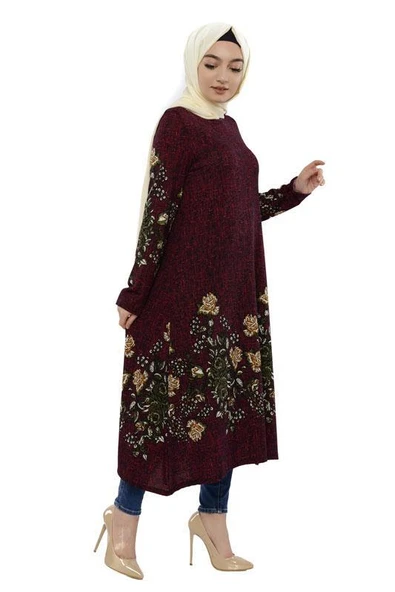 Çiçekli Tesettür Tunik Bordo