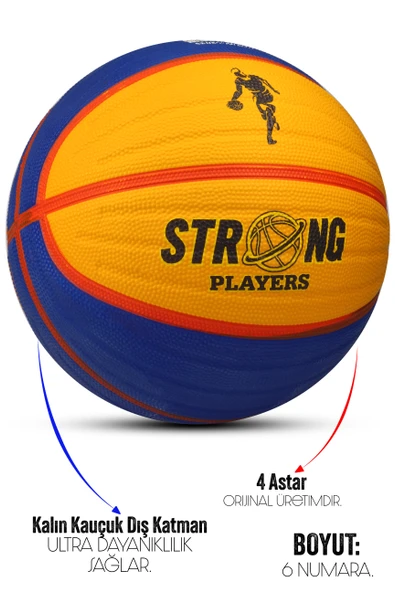 Telvesse Sarı Lacivert Basketbol Topu Grafiti Kauçuk Dayanıklı Deep Kanal Kabartmalı No:6 B66 - 2