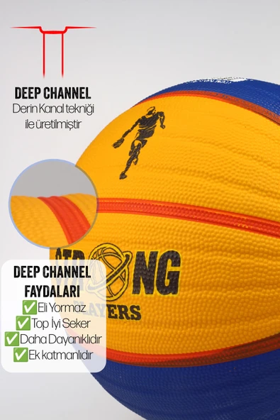 Telvesse Sarı Lacivert Basketbol Topu Grafiti Kauçuk Dayanıklı Deep Kanal Kabartmalı No:6 B66 - 5