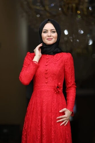 Ahunisa Henna Abiye Kırmızı 5646 - Resim 4