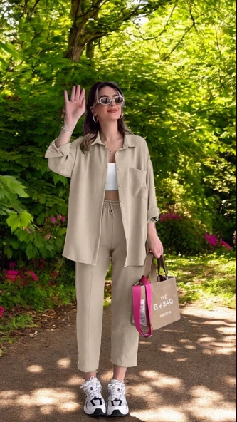 Yazlık Rahat Keten Alt Üst Takım - Resim 2