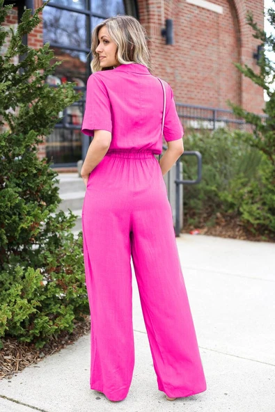 Keten Günlük Fuşya Tulum - Resim 2