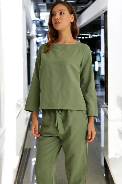 Kemerli Alt Üst Keten Takım - Resim 5