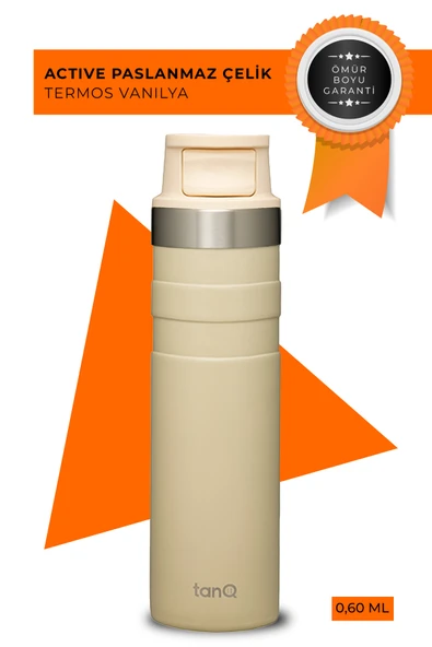 TanQ Ömür Boyu Garantili Active Plus Paslanmaz Çelik Termos Vanilla 0.60 Lt- (20 Oz)