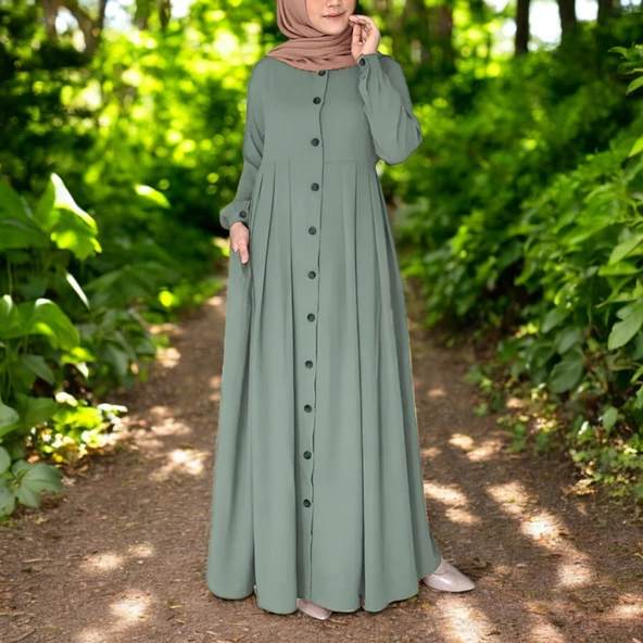 Tam Boy Keten Tesettür Elbise ürün görseli