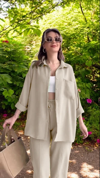 Yazlık Rahat Keten Alt Üst Takım - Resim 3