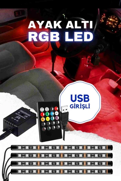 ASTRALED  USB Araç içi Ayak Altı Sese Duyarlı Rgb Şerit Led Aydınlatma 12 Led