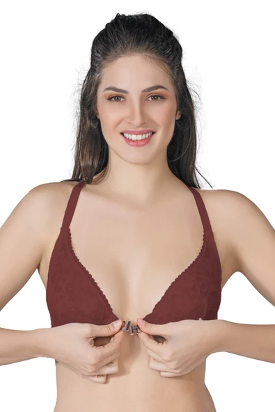 Bordo Mı 187 B Önden Açılır Balenli Sporcu Sütyen