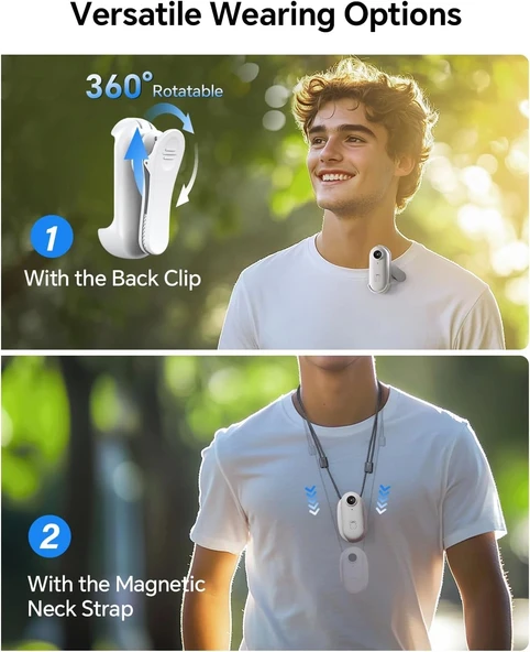 Boblov W4 2K Mini Vücut Kamerası, 360° Dönebilen Klipsli 128 GB Kamera - Beyaz - 5