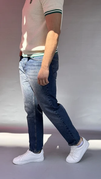 Yıkamalı Koyu Mavi Boyfriend Pantolon - 2