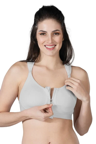 Gri Mı 184 B Önden Fermuarlı Sporcu Penye Sütyen - Resim 2