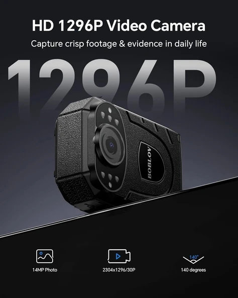 Boblov KJ21 - 1296P Vücut Giyilebilir Kamera - 256GB'a Kadar Bellek Genişletme - 2