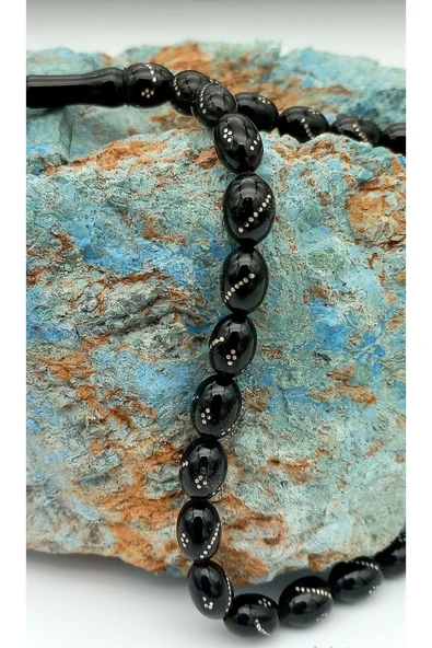 Gümüş Işlemeli Kızılcık Model Oltu Taşı Tesbih - 3