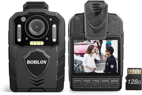 Boblov KJ25 128GB Vücut Kamerası, 10-13 Saat Kayıtlı 3000 mAh, Gece Görüşlü
