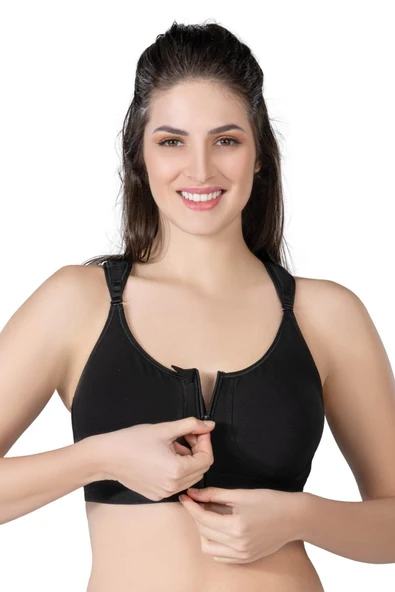 Siyah Mı 184 B Önden Fermuarlı Sporcu Penye Sütyen - Resim 2