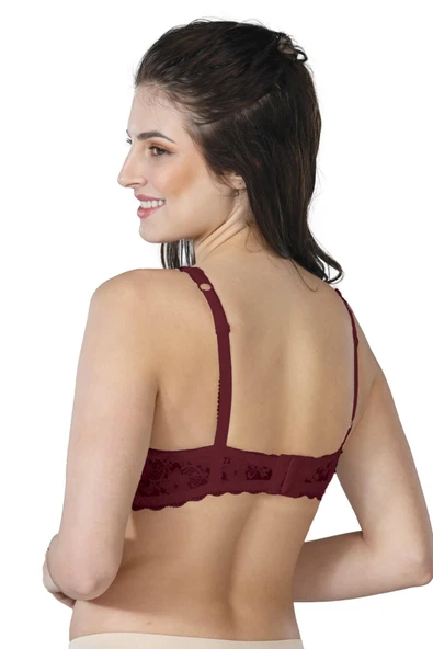 Bordo Mı 188 B Pedli Dantelli Telli Toparlayıcı Sütyen - Resim 2