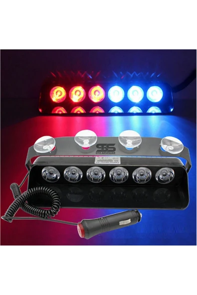 ASTRALED  S6 Lamba Cam Içi Vantuzlu 6 Led Kırmızı Mavi Çakmaklık Girişli 12 Mod Lamba