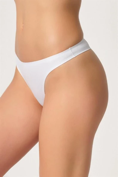 Beyaz 2802 Yapıştırma Lazer Kesim String Külot - 3