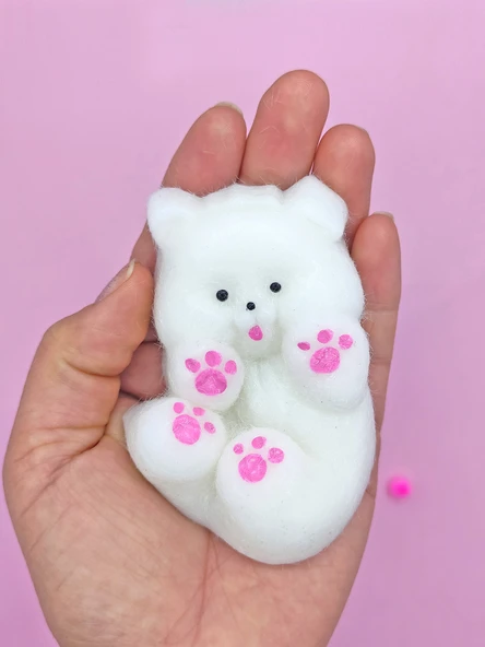 Sevimli Köpek Squishy Tüylü Beyaz Patili Yumuşacık (6x9 cm) Sukuşi - Beyaz