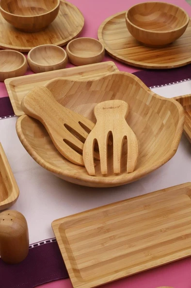 Atbyhome Bambu Glow 6 Kişilik 31 Parça Doğal Bambu Kahvaltı Takımı – Kahvaltı Seti Sunum Seti - 3