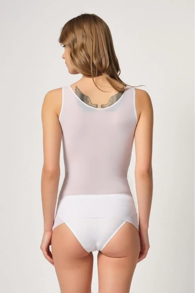 Beyaz Mı 2938 Sırtı Tül Karyokalı Destekli Atlet Korse - Resim 3