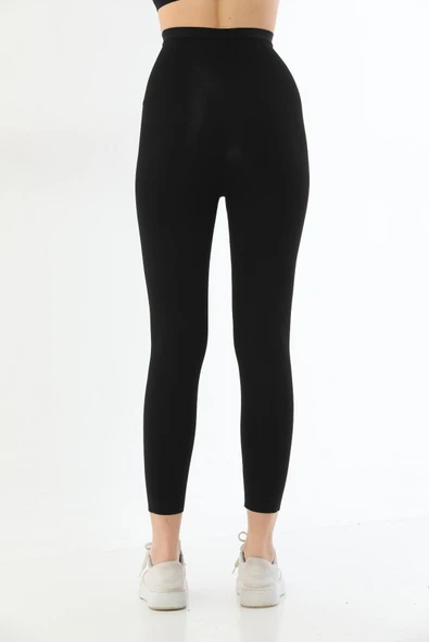 SİYAH MI 2711 Lazer Kesim Fermuarlı Uzun Tayt - Resim 2