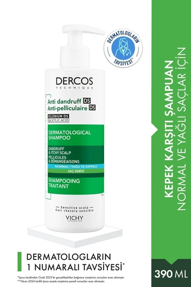 Vichy Dercos Anti-Dandruff Normal ve Yağlı Saçlar için 390 ml Kepek Şampuanı