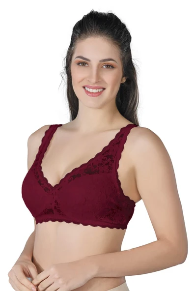 BORDO MI Emay 188 C Pedli Dantelli Telli Toparlayıcı Sütyen