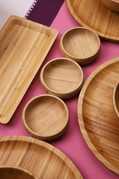 Atbyhome Bambu Glow 6 Kişilik 31 Parça Doğal Bambu Kahvaltı Takımı – Kahvaltı Seti Sunum Seti - 4