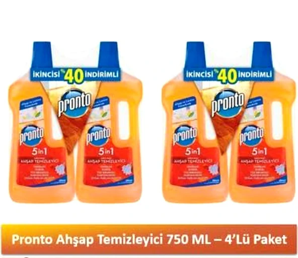 PRONTO AHŞAP VE LAMİNE TAMİZLEYİCİ PORTAKAL ÇİÇEĞİ KOKULU 2 Lİ PAKET 750MLX4 ADET