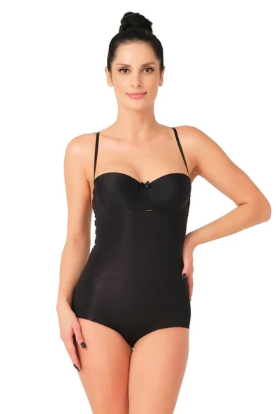 Siyah Mı 2723 Lazer Kesim Göğsü Açık Slip Korse
