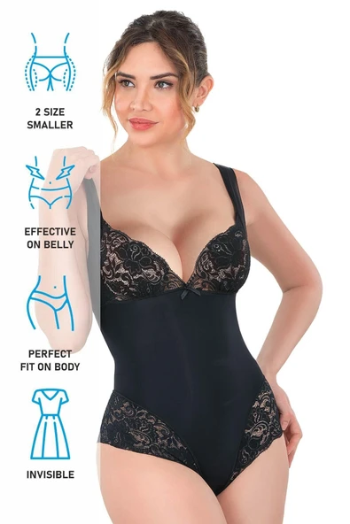 Siyah Mı 2947 Dantelli Agraflı Body Korse - Resim 4