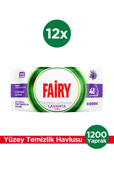 Çok Amaçlı Yüzey Temizlik Havlusu 100 Yaprak 12 Adet | Lavanta Yağlı | Beyaz Sirke Karbonat