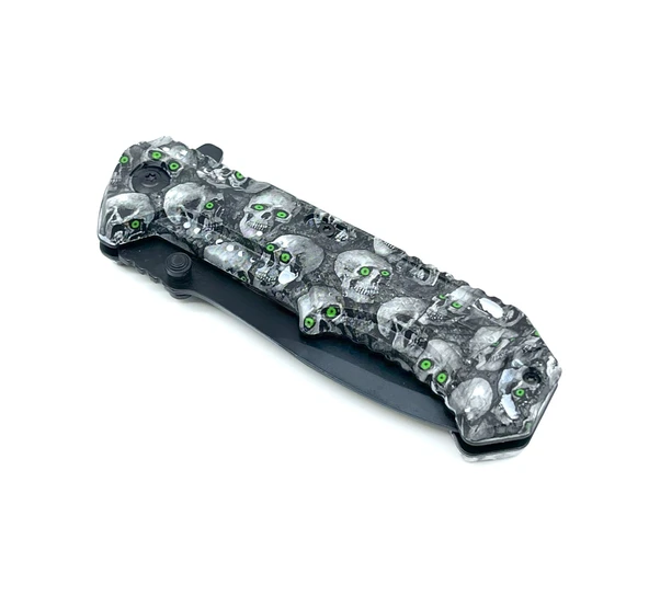 Kuru Kafa Desenli Kabze Flipper Mekanizma EDC Çakı - Siyah - Resim 5