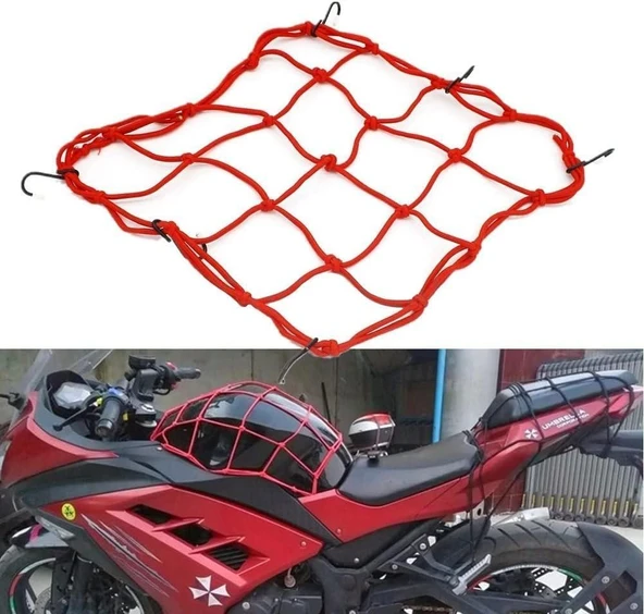 Motosiklet Kask Filesi – 6 Kanca | Kırmızı | 1 Metre Esneyebilir - 3