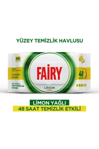 Fairy Çok Amaçlı Yüzey Temizleme Mendili 100 Yaprak | Limon Yağlı | Beyaz Sirke Karbonat
